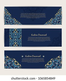 Vector decorative retro greeting card or invitation design. Exquisite rich and solemn Arabic pattern, stylish, elegant and modern interpretation of Islamic motifs.