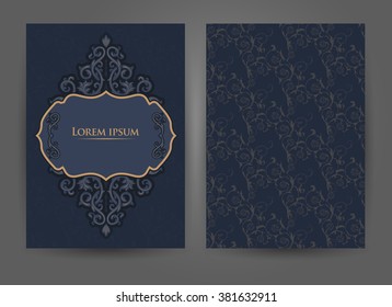 Vector decorative retro greeting card or invitation design. Exquisite rich and solemn Arabic pattern, stylish, elegant and modern interpretation of Islamic motifs.