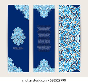 Vector decorative retro greeting card or invitation design. Exquisite rich and solemn Arabic pattern, stylish, elegant and modern interpretation of Islamic motifs.