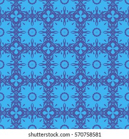 Vector Decorative Retro Seamless Pattern. Ornamental Blue Background