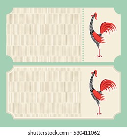 Vector decorative rooster with hand drawn ornamental body. Zodiac animal. Holiday New Year and Christmas cartoon.