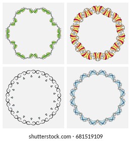 Vector decorative round doodle floral frames borders set. Stylized flower wreath with place for the text