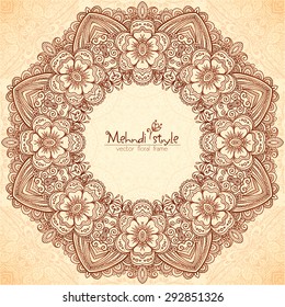 Vector decorative round frame in Indian mehndi style