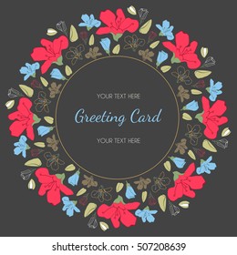 Vector decorative round invitation card with color elegant tender flowers