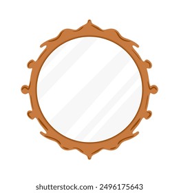 Vector decorative round mirror in vintage victorian style. Empty antique classic curved picture frame. Hand drawn golden framework isolated on white background. Ornamental border. Vector illustration
