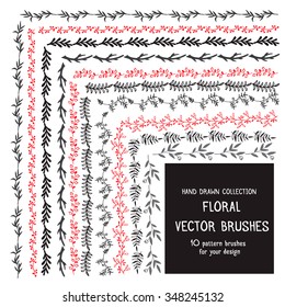 Vector Decorative Scribble Paintbrushes with Inner and Outer Corners. Hand Drawn Ink Brushes. Stock vector