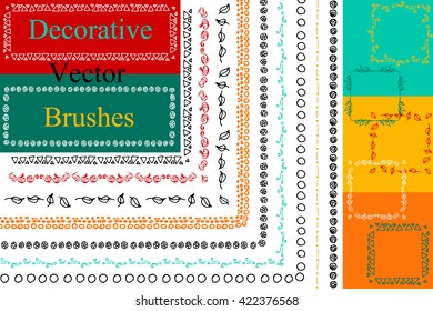 Vector Decorative Scribble Paintbrushes with Inner and Outer Corners. Hand Drawn Ink Brushes. Seamless Whimsical Borders for Patterned Frames. Dividers, borders, ornaments. Ink illustration.