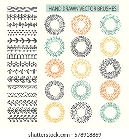 Vector Decorative Scribble Paintbrushes with Inner and Outer Corners. Hand Drawn Ink Brushes. Seamless Whimsical Borders for Patterned Frames.