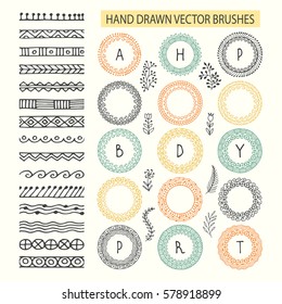 Vector Decorative Scribble Paintbrushes with Inner and Outer Corners. Hand Drawn Ink Brushes. Seamless Whimsical Borders for Patterned Frames.