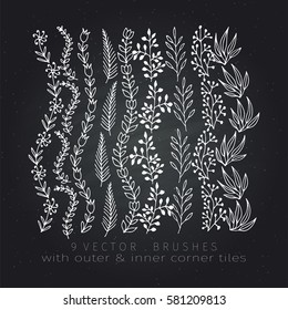 Vector Decorative Scribble Paintbrushes with Inner and Outer Corners. Hand Drawn Ink Brushes. Seamless Whimsical Borders for Patterned Frames.