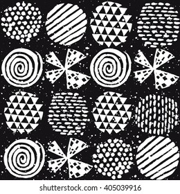 Vector decorative seamless black and white pattern with hand drawn abstract elements in ink. 
