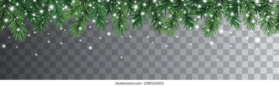 Vector decorative seamless pattern with christmas coniferous branches and falling snow