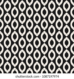 Vector decorative seamless pattern with curved shapes, chains, ropes, ovals. Elegant abstract background. Black and white monochrome texture. Stylish design for decor, fabric, cloth, textile, carpet