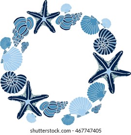 Vector decorative seashell frame with hand drawn shells