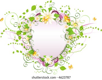 Vector decorative shield with flowers and butterflies