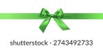 Vector decorative shiny gift bright green ribbon with tied bow design element isolated on white background