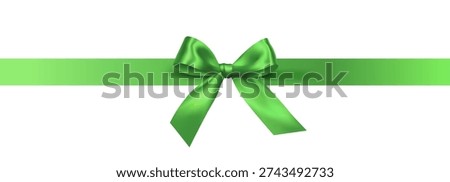 Vector decorative shiny gift bright green ribbon with tied bow design element isolated on white background