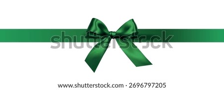 Vector decorative shiny gift dark green ribbon with tied bow design element isolated on white background
