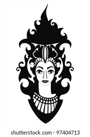 vector decorative silhouette of beautiful queen with ornamental crown elements and jewelries