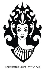 vector decorative silhouette of beautiful queen with ornamental crown elements and jewelries