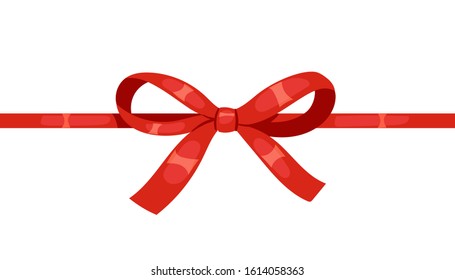 Vector decorative silk bow with horizontal red ribbon on white background. For hair decoration, celebration party items, gift packaging on Christmas or Birthday, present cards and luxury wrap pack.