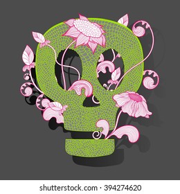 Vector decorative skull with fantasy flowers on grey background. Psychedeliskull 