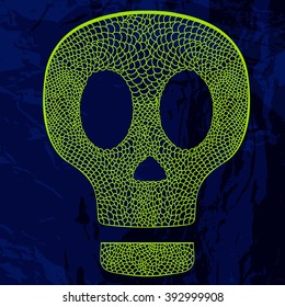 Vector decorative skull on grunge background. Psychedelic kull 
