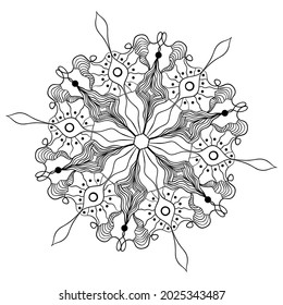 Vector decorative snowflake. Hand drawn illustration in line art style. Design for the winter holidays, Christmas, New Year. Xmas doodle. Snow art