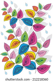 vector decorative stylized background with branches colorful autumn leaves