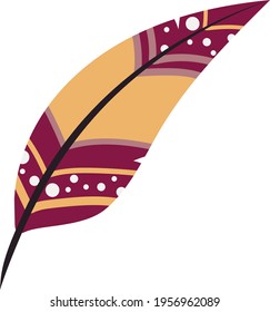 Pluma de pájaro estilizada decorativa vectorial. Ilustración de vector plano manuscrita. En verano, se sientan los tonos cálidos para imprimir. 