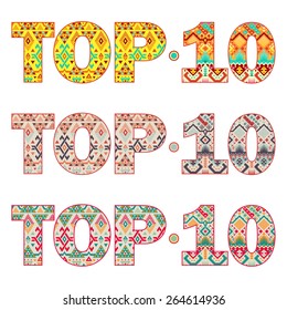 Vector Decorative Title: Letters TOP 10 in Tribal Style