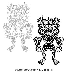 Vector Decorative Totem Idol. Isolated Fictitious Creature On White Background. Set of Tribal Tattoo