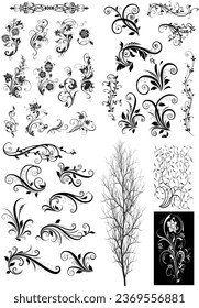 vector decorative tree flower and leaf frame