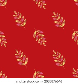 vector decorative tropical seamless pattern with colorful abstract plant leaves and foliage on red background. Vector design. Jungle print. Floral background. Exotic summer design. wallpaper decor