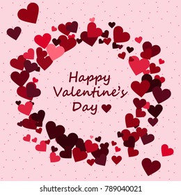 Vector decorative valentine's day red hearts round frame greeting card design illustration