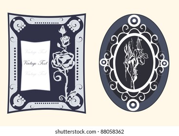vector decorative vintage cameo brooch with flower ornament