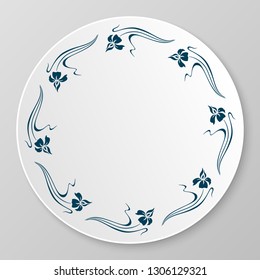 Vector decorative vintage floral ornament with iris for plate.