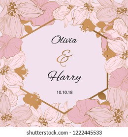 Vector decorative wedding invite. Postcard elegant template