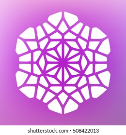 Vector Decorative White Kaleidoscope Mandala Ornament Illustration on Colorful Gradient Background. Abstract Decorative Design Element