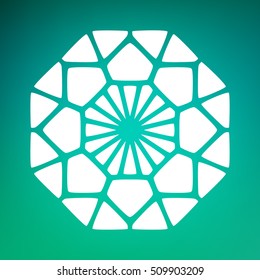 Vector Decorative White Kaleidoscope Mandala Ornament Illustration on Colorful Gradient Background. Abstract Decorative Design Element