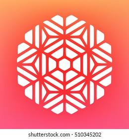 Vector Decorative White Kaleidoscope Mandala Ornament Illustration on Colorful Gradient Background. Abstract Decorative Design Element