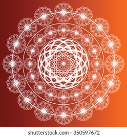 Vector decorative white pattern on orange  background in round