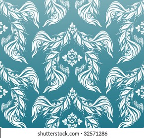 Vector decorative white seamless floral ornament on a blue background