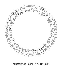 Vector decorative wreath, round frame. Vintage greeting card template. Outline black-and-white image.