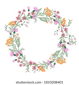 Vector decorative wreath with wild flowers