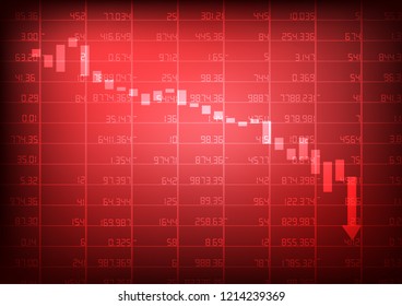 Vector : Decreasing arrow with business graph on red stock board background