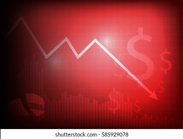 Vector : Decreasing business graph with dollar sign on red background