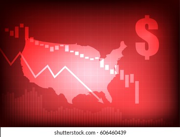 Vector : Decreasing business graph with dollar sign and usa map