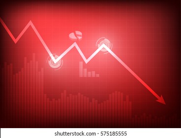 Vector : Decreasing business graph on red background