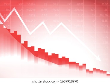 Vector : Disminución de la gráfica de negocios con el fondo rojo